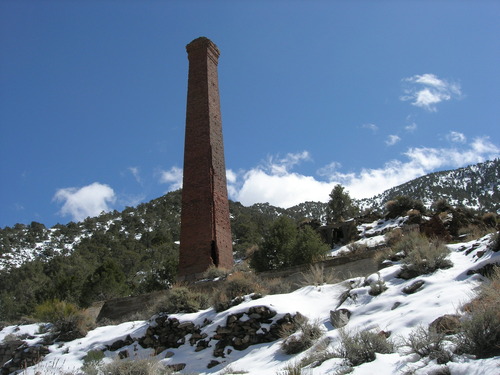 An old smokestack in Panamint City, Death Valley National Park California