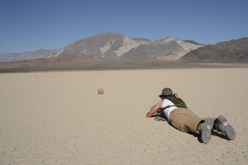 Photographing stones on the Racetrack Playa, Death Valley National Park, California