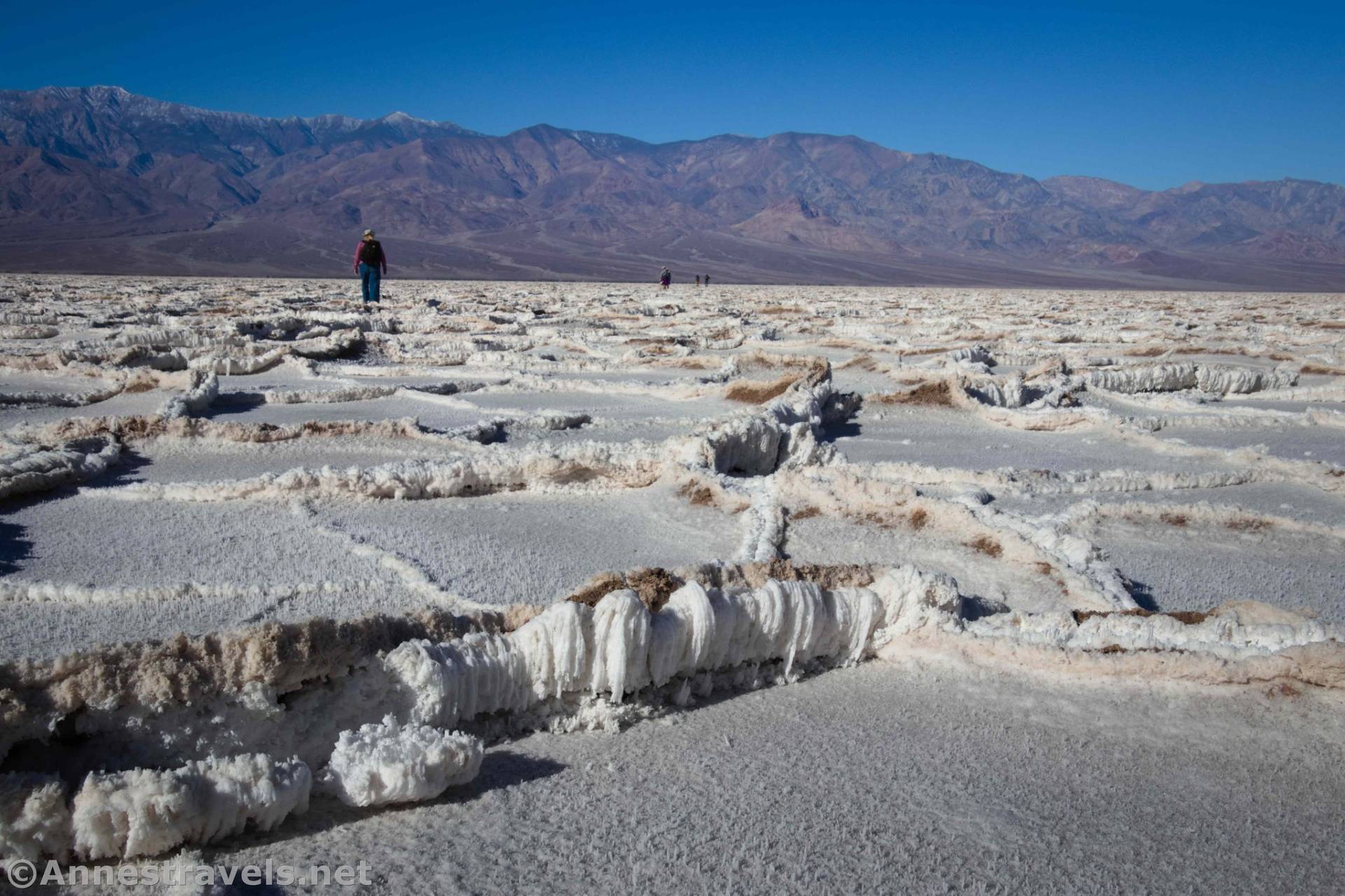 Hiking across Badwater Flats, Death Valley National Park, California