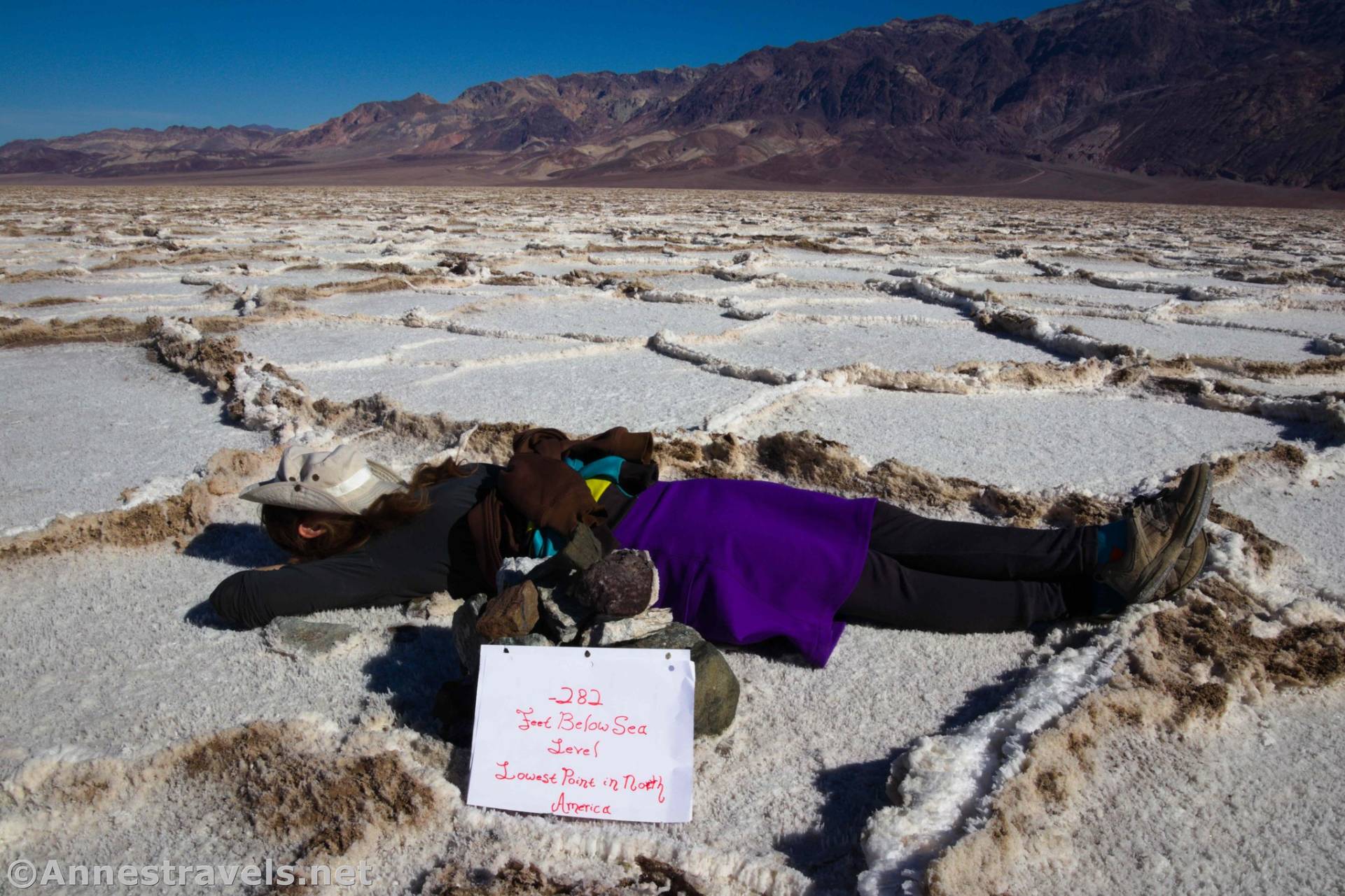 At the lowest point in North America on Badwater Flats, Death Valley National Park, California